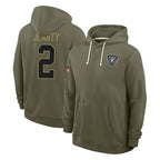 LV.Raiders #2 Ashton Jeanty Player Olive Salute to Service Pullover Hoodies Limited Gdoa Stitched Jerseys