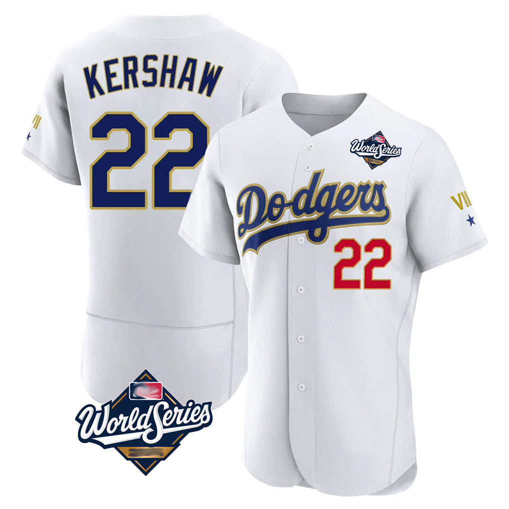 LA.Dodgers #22 Clayton Kershaw Player Gold White World Series 2026 Collection Stadium Limited Elite Fdoa Stitched Jerseys