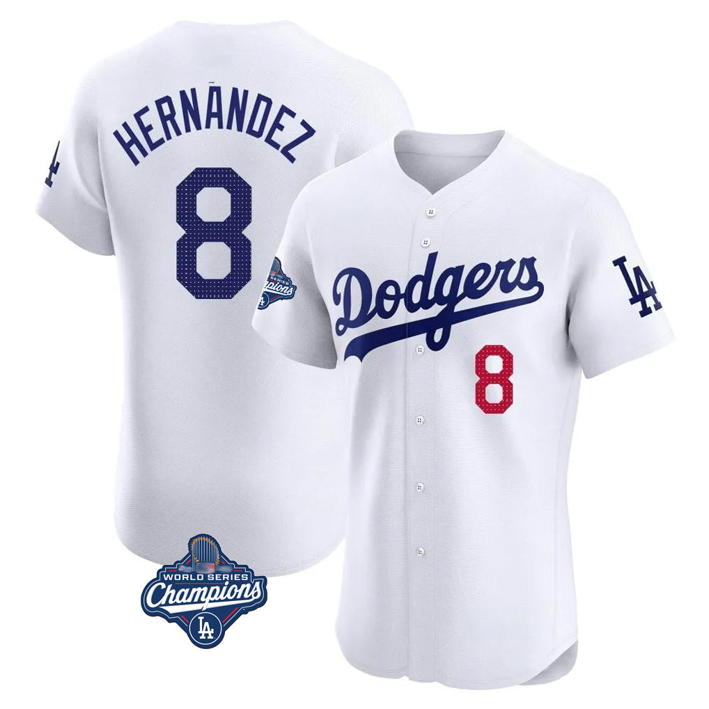 LA.Dodgers #8 Enrique Hern¨¢ndez Player White World Series Meet Limited Elite Home Fdoa Stitched Jerseys