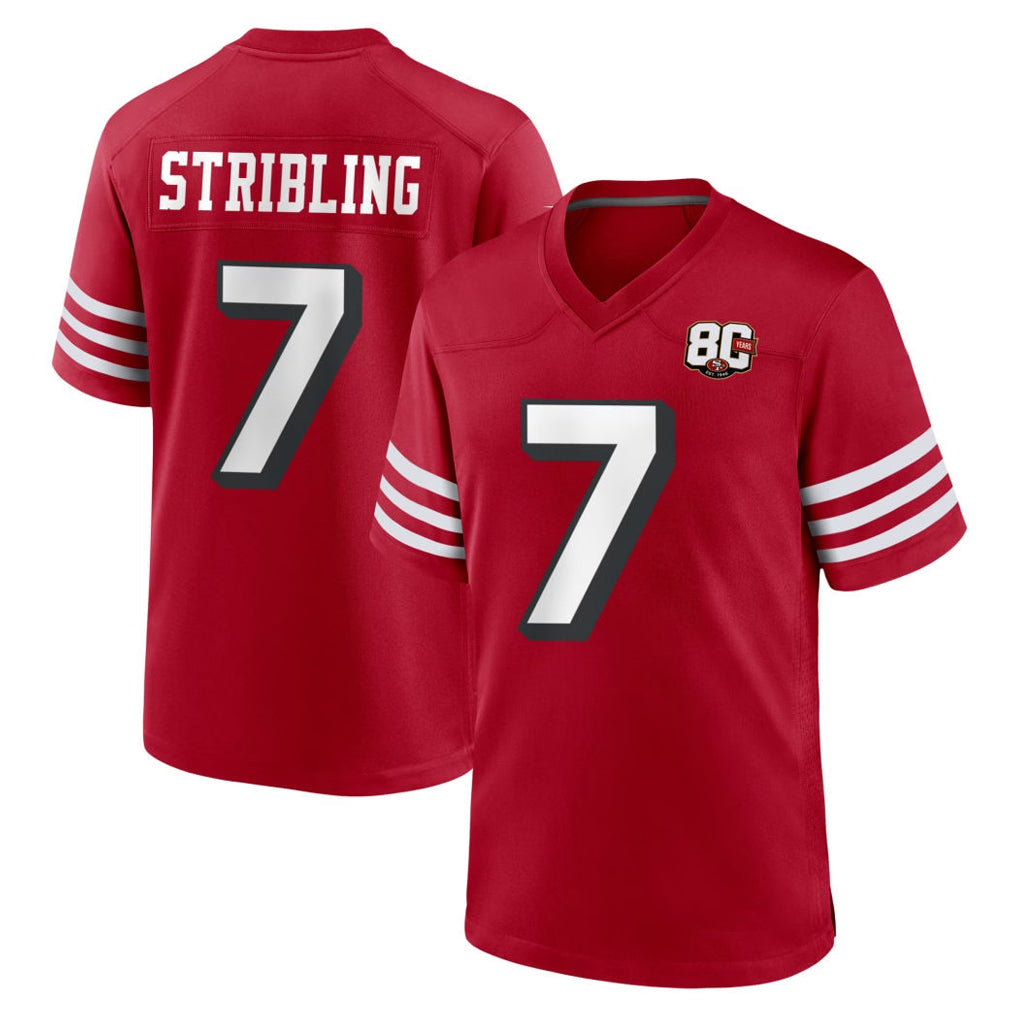 SF.49ers #7 De'Zhaun Stribling Player Red 80th Game Home Gdoa Stitched Jerseys