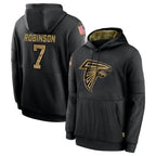 A.Falcons #7 Bijan Robinson Player Black Salute to Service Pullover Hoodies Gdoa Stitched Jerseys