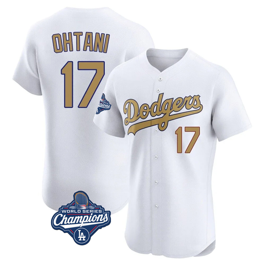 LA.Dodgers #17 Shohei Ohtani Player Gold World Series Meet Limited Elite Home Fdoa Stitched Jerseys