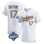 LA.Dodgers #17 Shohei Ohtani Player Gold World Series Meet Limited Elite Home Fdoa Stitched Jerseys