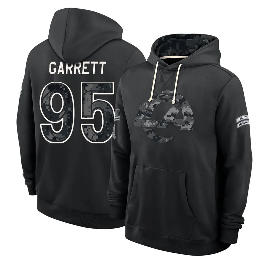 LA.Rams #95 Myles Garrett Player 2026 Black Logo Pullover Hoodies Limited Game Gdoa Stitched Jerseys