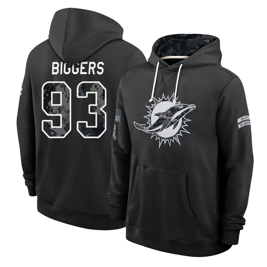 M.Dolphins #93 Zeek Biggers Player 2026 Black Logo Pullover Hoodies Limited Game Gdoa Stitched Jerseys