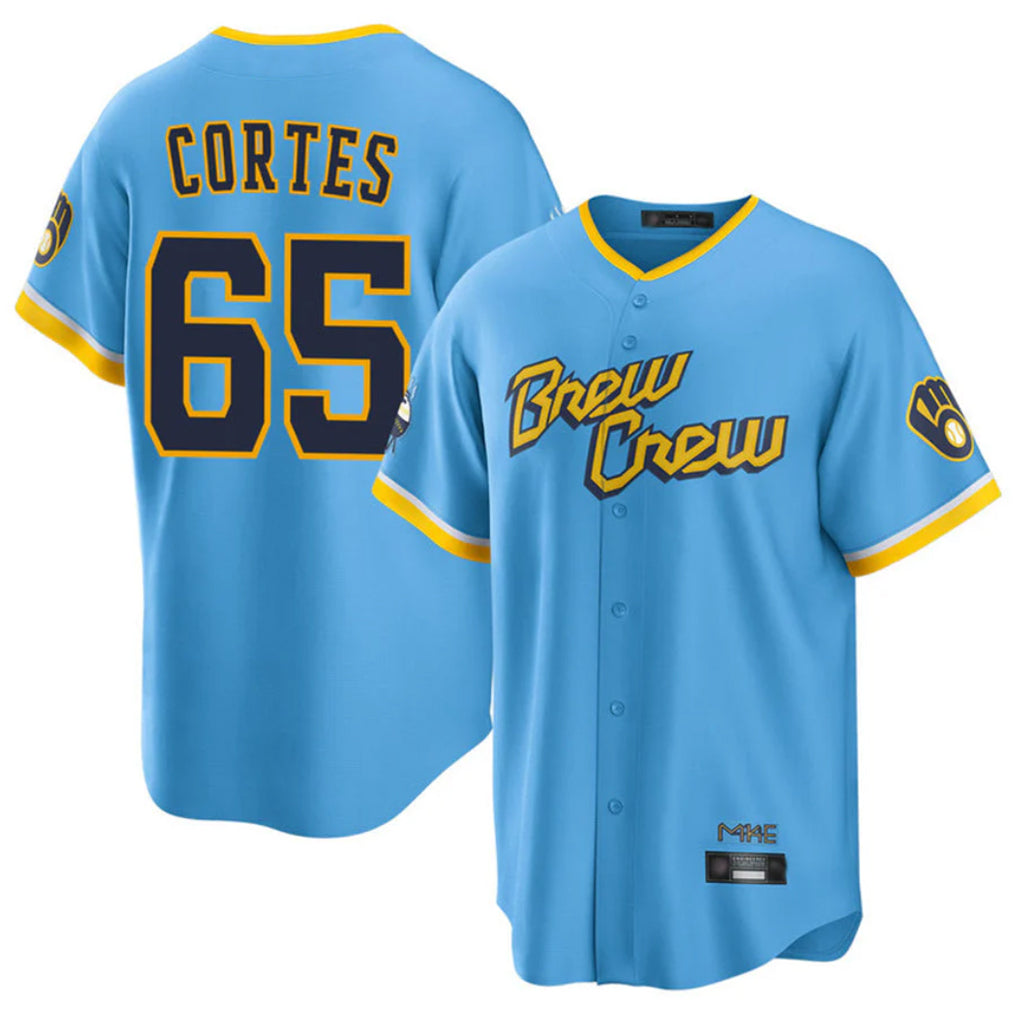 M.Brewers #65 Nestor Cortes Player Light Blue City Connect Home Game Fdoa Stitched Jerseys