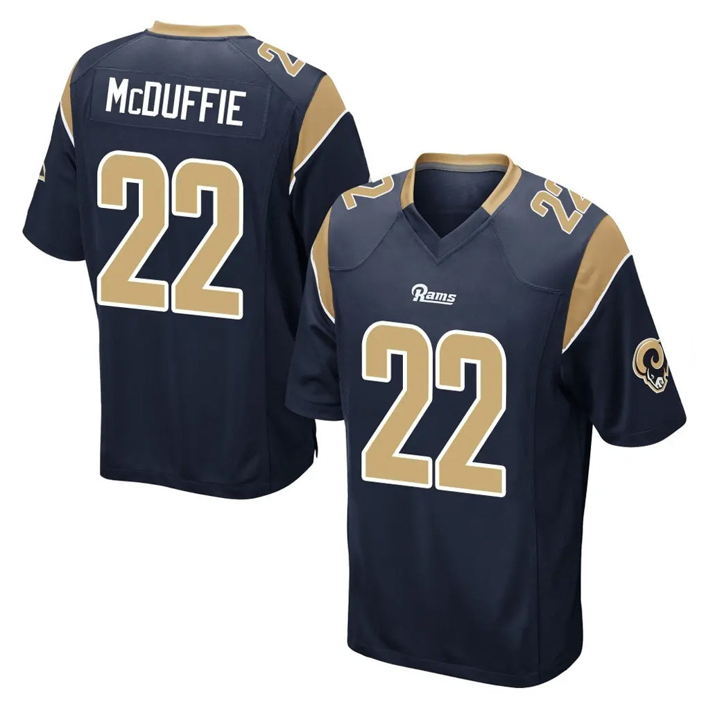 LA.Rams #22 Trent McDuffie Player Navy Home Game Gdoa Stitched Jerseys