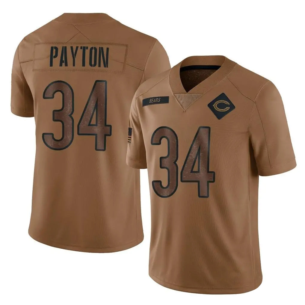 C.Bears #34 Walter Payton Player Brown Salute to Service Limited Gdoa Stitched Jerseys