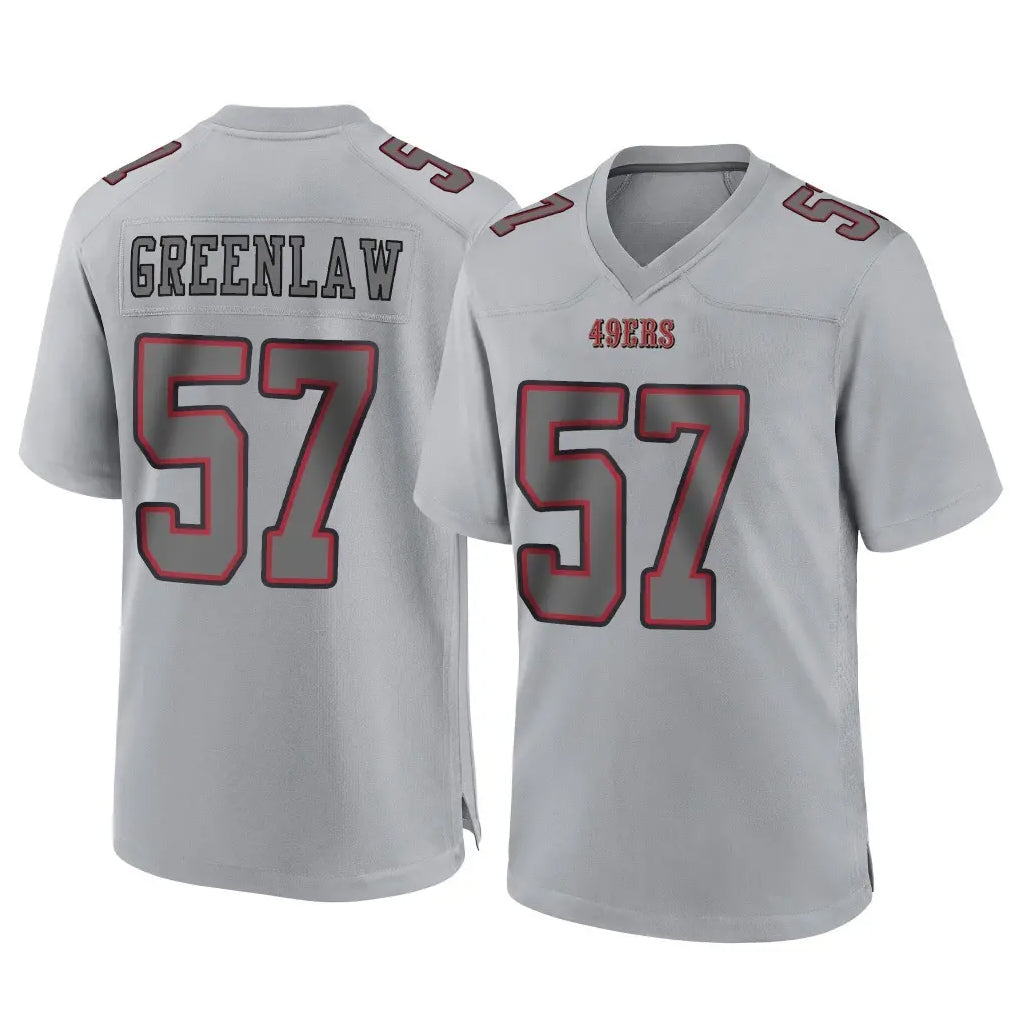 SF.49ers #57 Dre Greenlaw Player Gray Atmosphere Fashion Home Game Gdoa Stitched Jerseys