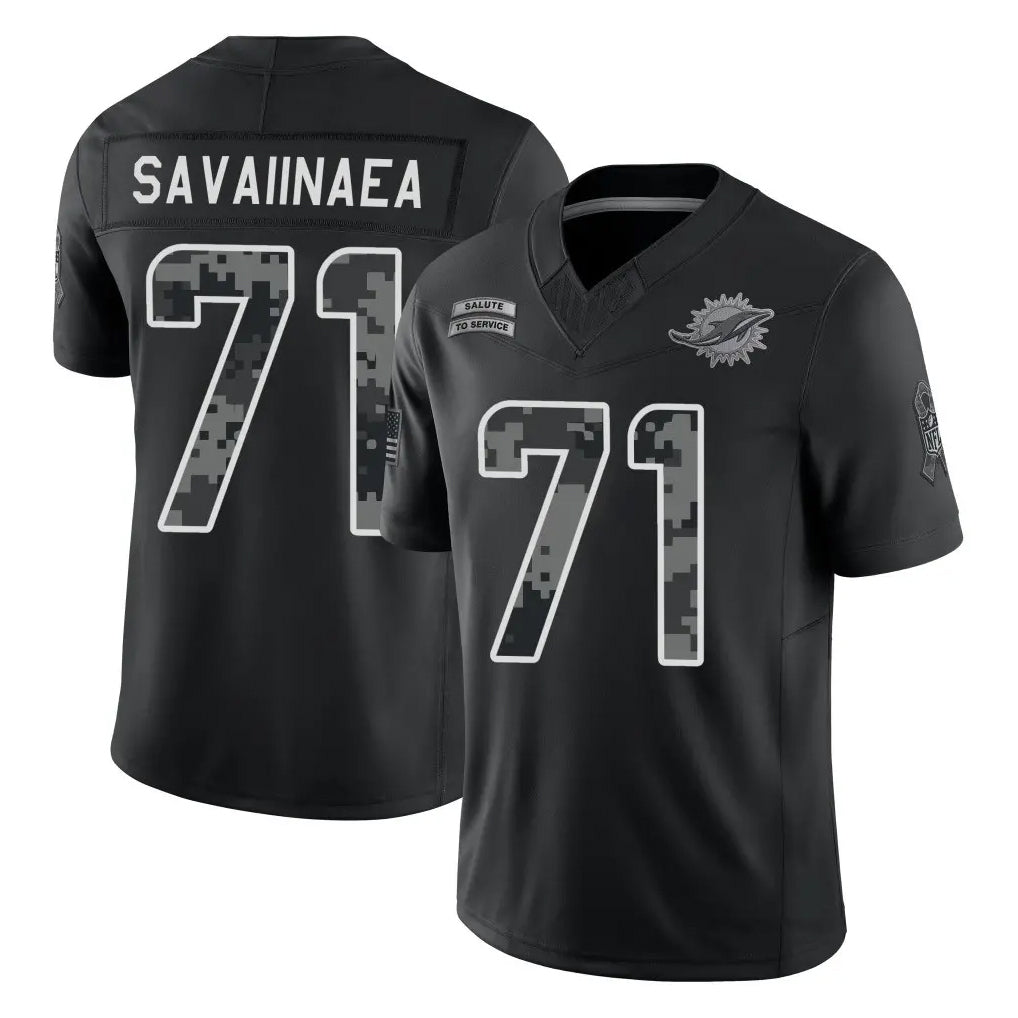 M.Dolphins #72 Jonah Savaiinaea Player Black Limited 2026 Salute to Service Home Game Gdoa Stitched Jerseys
