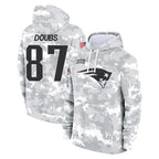 NE.Patriots #87 Romeo Doubs Player Arctic Camo Salute to Service Pullover Hoodies Limited Game Gdoa Stitched Jerseys