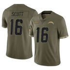 LA.Chargers #16 J.K. Scott Player Olive Salute To Service Limited Gdoa Stitched Jerseys
