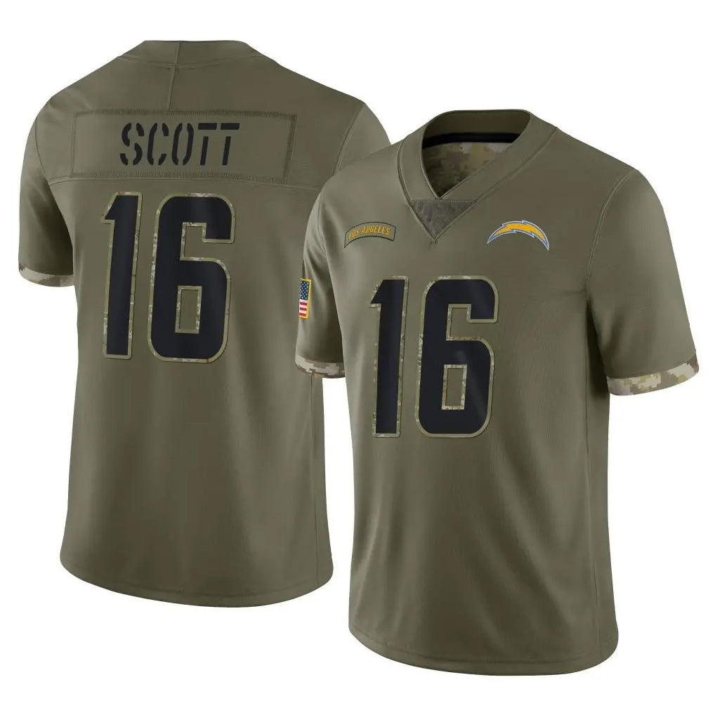 LA.Chargers #16 J.K. Scott Player Olive Salute To Service Limited Gdoa Stitched Jerseys