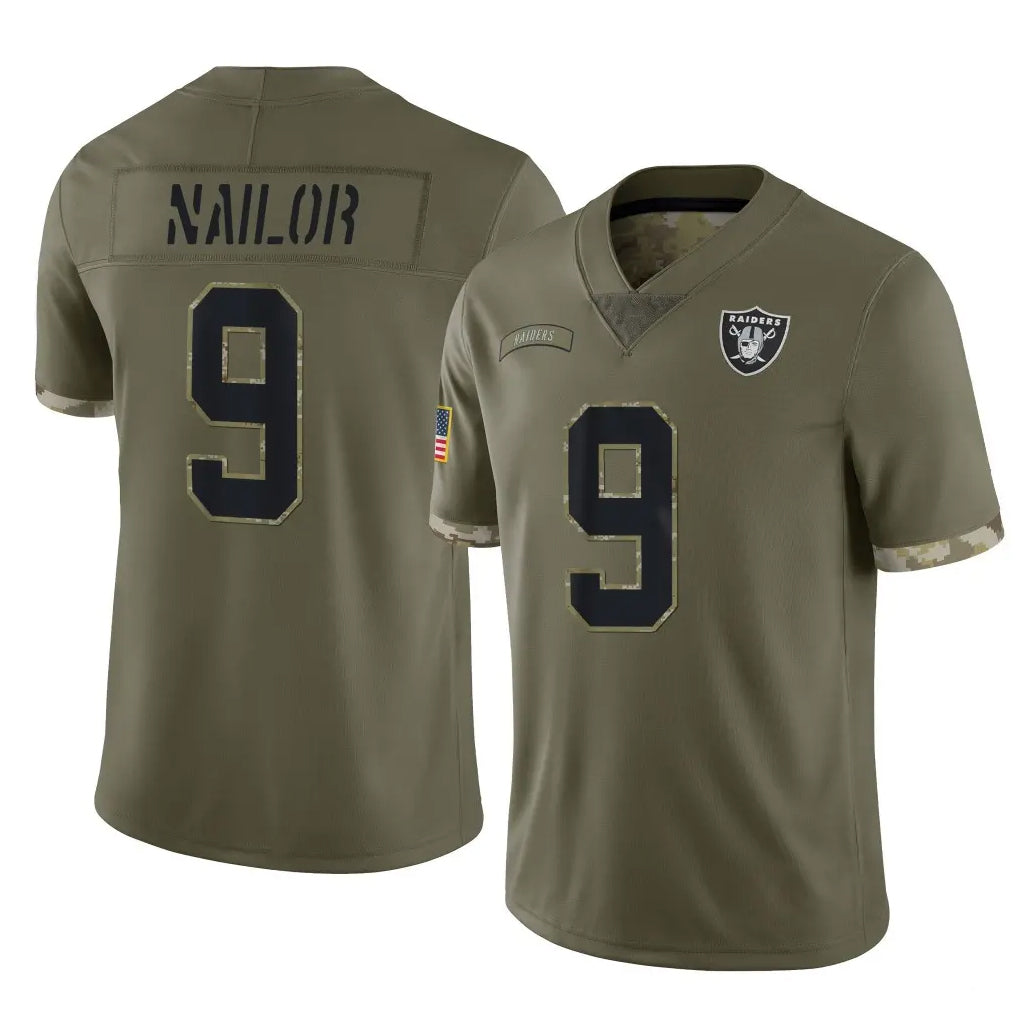 LV.Raiders #9 Jalen Nailor Player Olive Salute To Service Limited Gdoa Stitched Jerseys