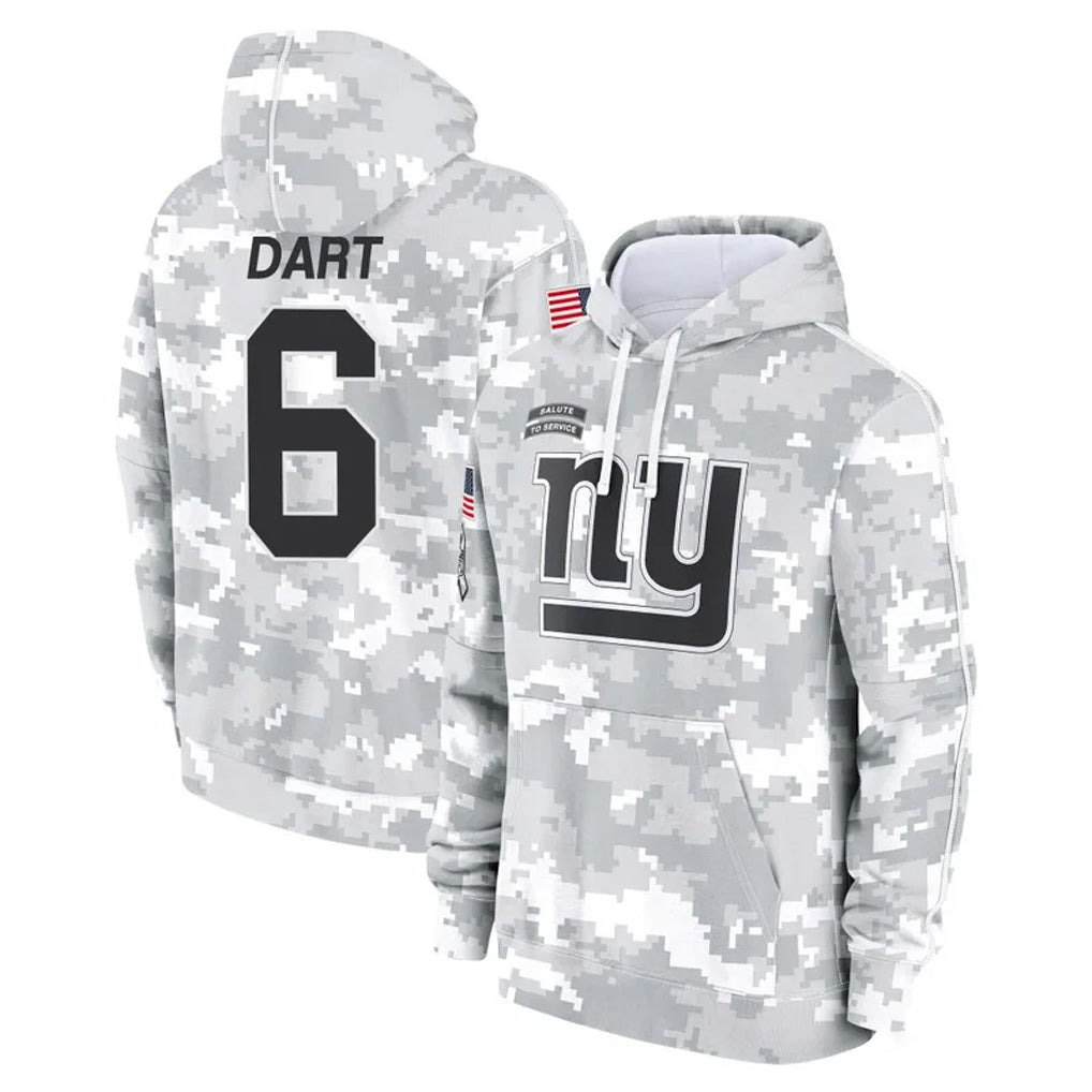 NY.Giants #6 Jaxson Dart Player Arctic Camo Salute to Service Pullover Hoodies Limited Game Gdoa Stitched Jerseys