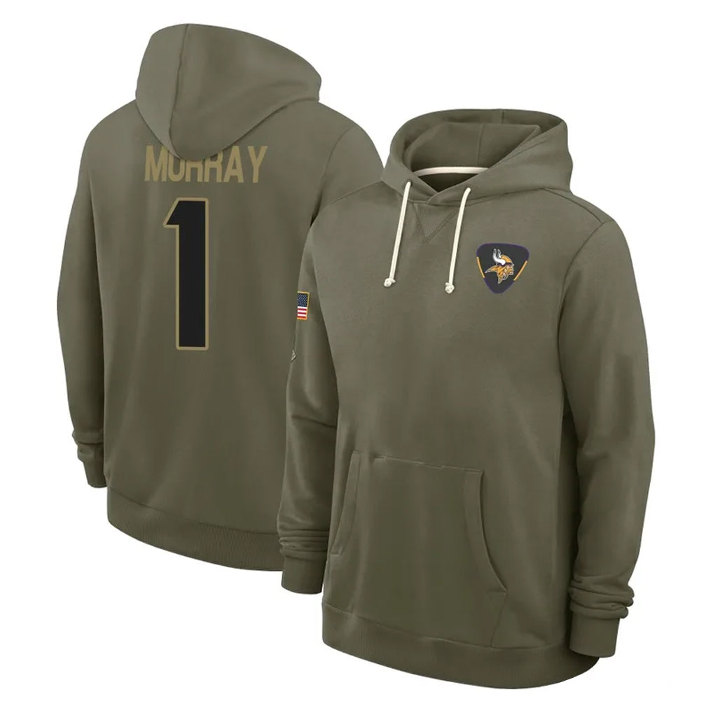 M.Vikings #1 Kyler Murray Player Olive Salute to Service Pullover Hoodies Limited Gdoa Stitched Jerseys