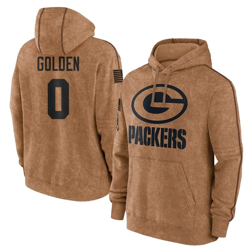 GB.Packers #0 Matthew Golden Player Brown Salute to Service Hoodies Limited Game Gdoa Stitched Jerseys