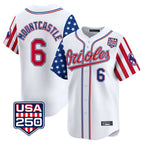 B.Orioles #6 Ryan Mountcastle Player White USA 250 Independence Day Vapor Premier Home Game Gdoa Stitched Jerseys