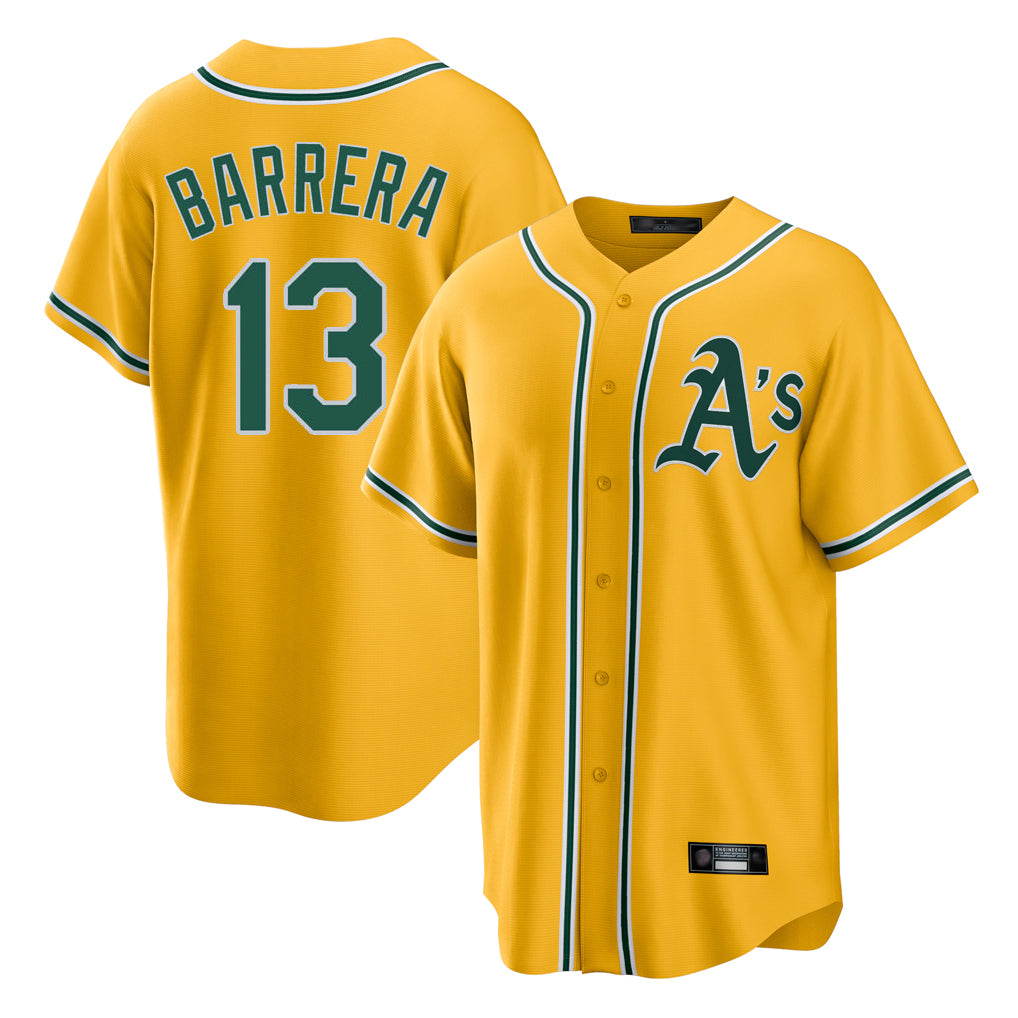 Athletics #13 Luis Barrera Player Gold Alternate Home Game Gdoa Stitched Jerseys