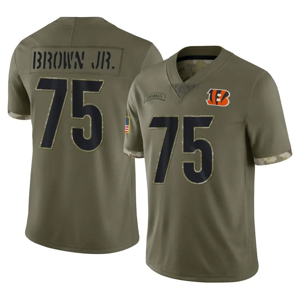 C.Bengals #75 Orlando Brown Jr. Player Olive Salute to Service Limited Game Gdoa Stitched Jerseys