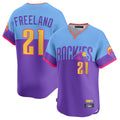 C.Rockies #21 Kyle Freeland Player Purple-Light Blue City Connect Limited Home T-shirt Gdoa Stitched Jerseys