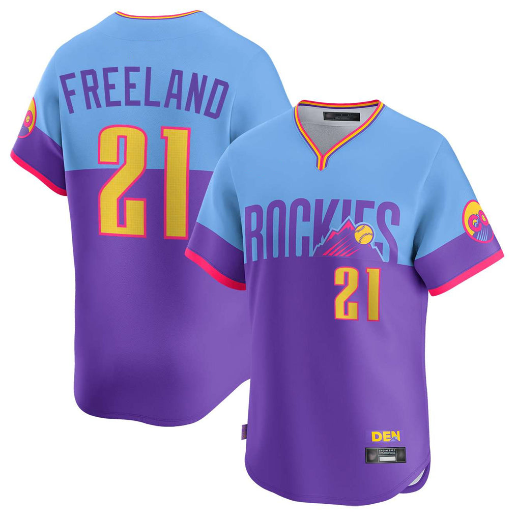 C.Rockies #21 Kyle Freeland Player Purple-Light Blue City Connect Limited Home T-shirt Gdoa Stitched Jerseys
