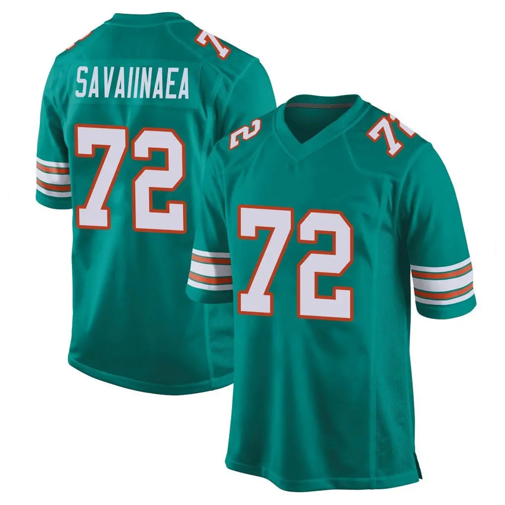 M.Dolphins #72 Jonah Savaiinaea Player Aqua Alternate Home Game Gdoa Stitched Jerseys