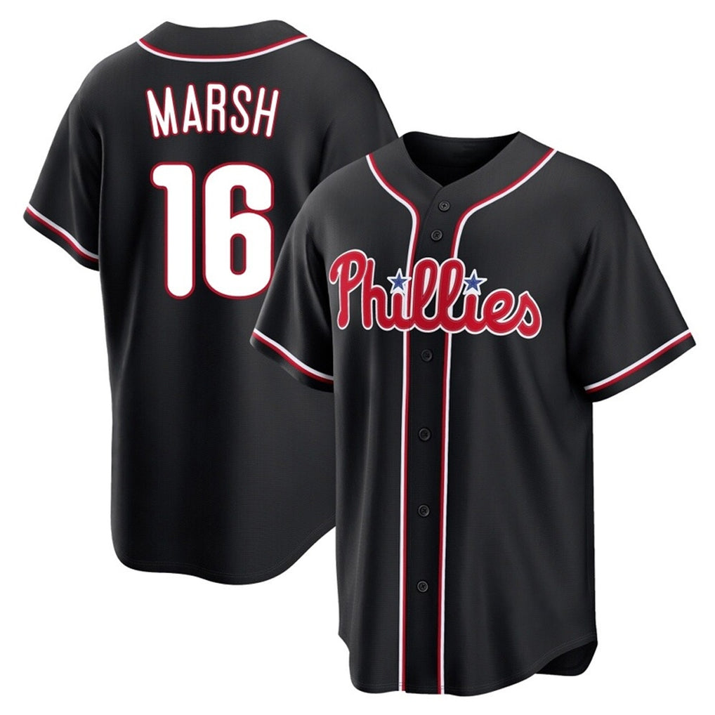 P.Phillies #16 Brandon Marsh Player Black Fashion Out Home Game Fdoa Stitched Jerseys