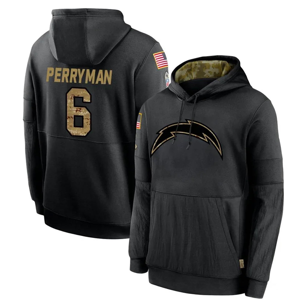 LA.Chargers #6 Denzel Perryman Player Black Salute to Service Hoodies Limited Game Gdoa Stitched Jerseys