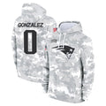 NE.Patriots #0 Christian Gonzalez Player Arctic Camo Salute to Service Pullover Hoodies Limited Game Gdoa Stitched Jerseys