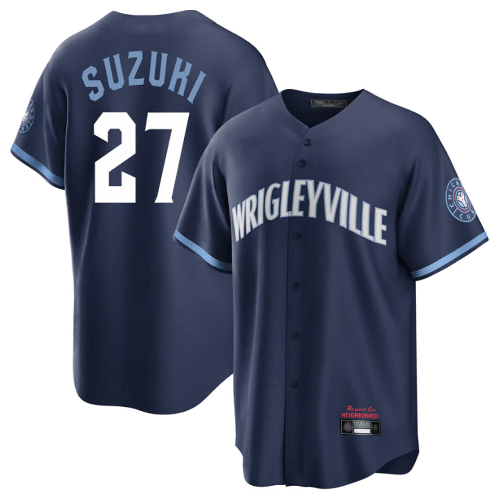 C.Cubs #27 Seiya Suzuki Player Navy City Connect Home Game Gdoa Stitched Jerseys