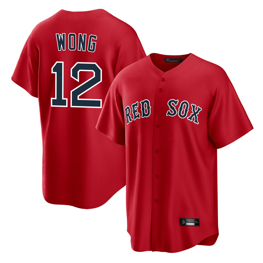 B.Red Sox #12 Connor Wong Player Red Home Game Gdoa Stitched Jerseys