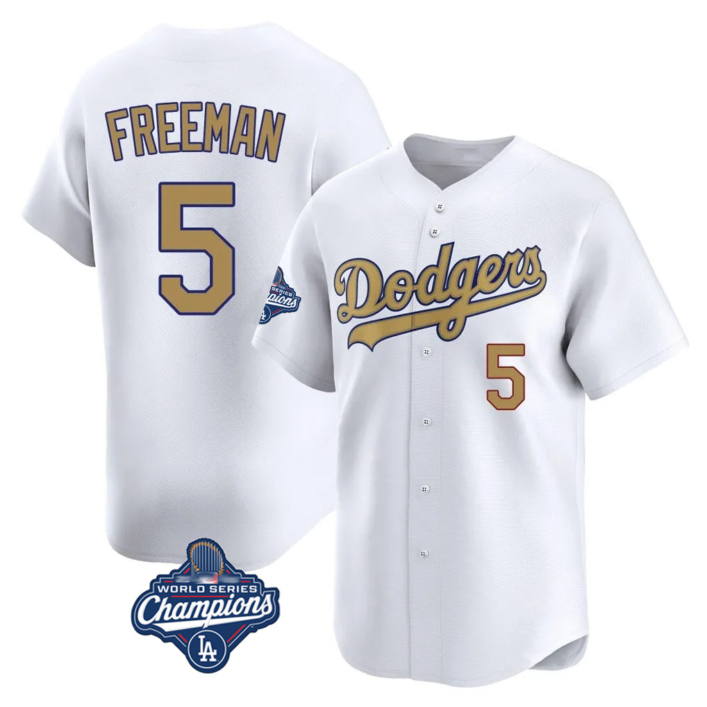 LA.Dodgers #5 Freddie Freeman Player Gold World Series Meet Collection Limited Home Fdoa Stitched Jerseys