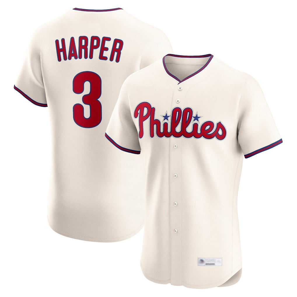 P.Phillies #3 Bryce Harper Player Cream Home Limited Elite Fdoa Stitched Jerseys