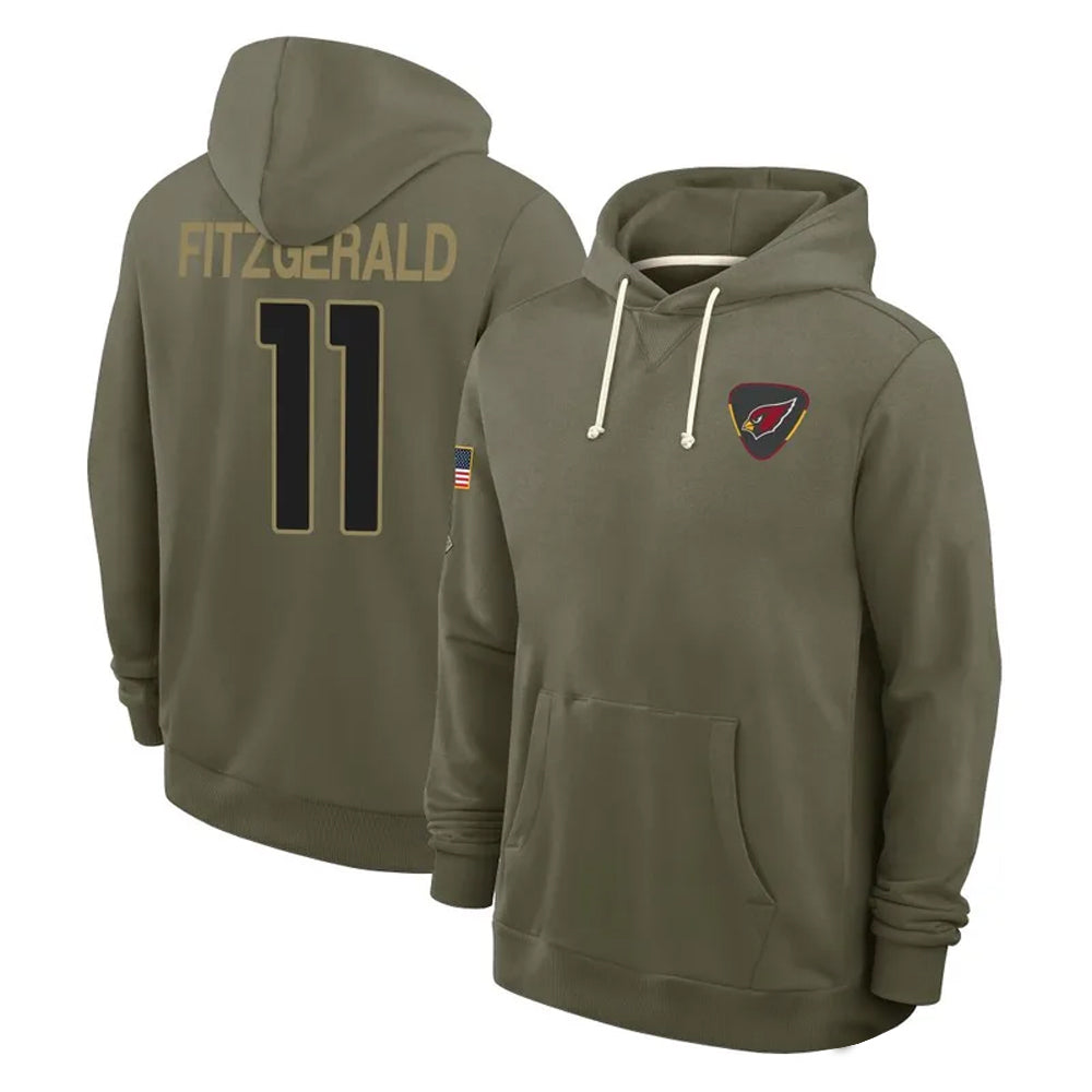 A.Cardinals #11 Larry Fitzgerald Player Olive Salute to Service Hoodies Gdoa Stitched Jerseys