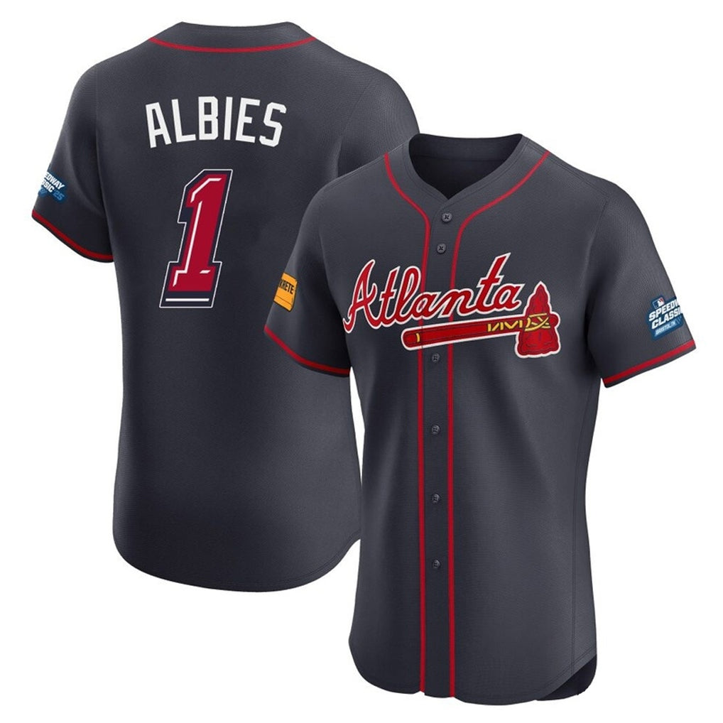 A.Braves #1 Ozzie Albies Player Navy 2025 Speedway Classic Limited Elite Home Game Gdoa Stitched Jerseys