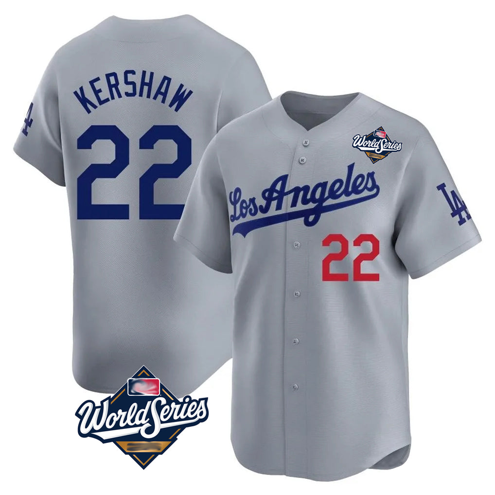LA.Dodgers #22 Clayton Kershaw Player Gray World Series Limited Home Fdoa Stitched Jerseys