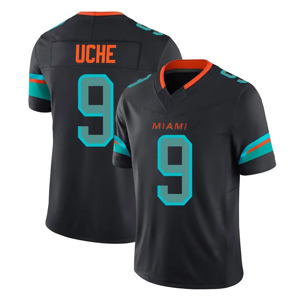 M.Dolphins #9 Joshua Uche Player Black Limited Pitch Rivalries Collection Home Game Gdoa Stitched Jerseys