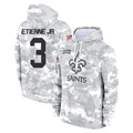 NO.Saints #3 Travis Etienne Jr. Player Arctic Camo Salute to Service Pullover Hoodies Limited Game Gdoa Stitched Jerseys