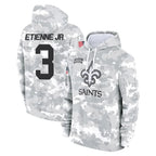 NO.Saints #3 Travis Etienne Jr. Player Arctic Camo Salute to Service Pullover Hoodies Limited Game Gdoa Stitched Jerseys