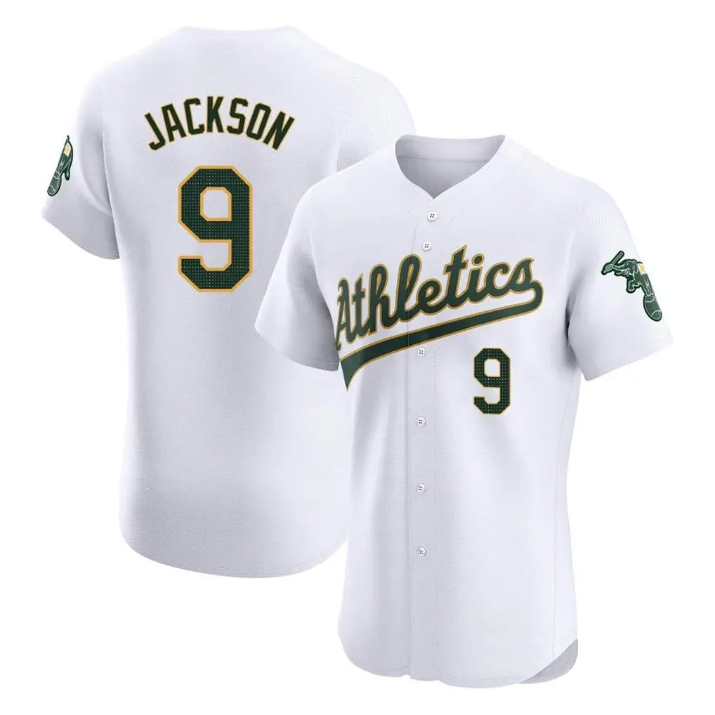 Athletics #9 Reggie Jackson Player White Limited Elite Home Game Gdoa Stitched Jerseys