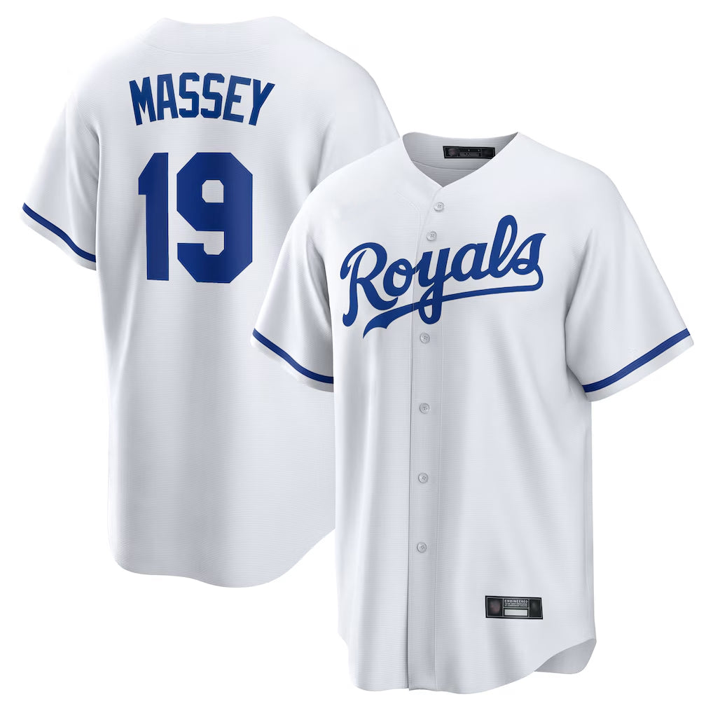 KC.Royals #19 Michael Massey Player White Home Game Gdoa Stitched Jerseys