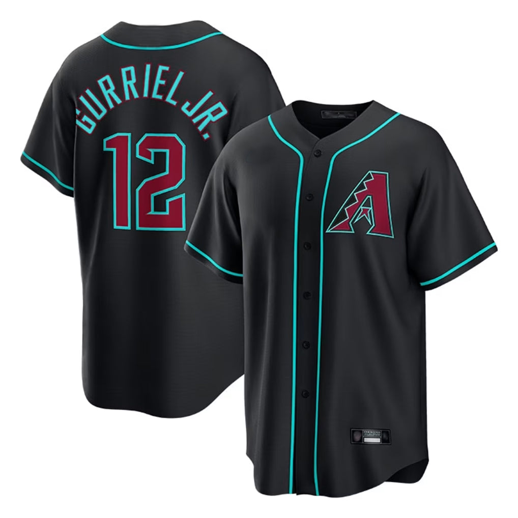 A.Diamondbacks #12 Lourdes Gurriel Jr Player Black Fashion Out Home Game Gdoa Stitched Jerseys