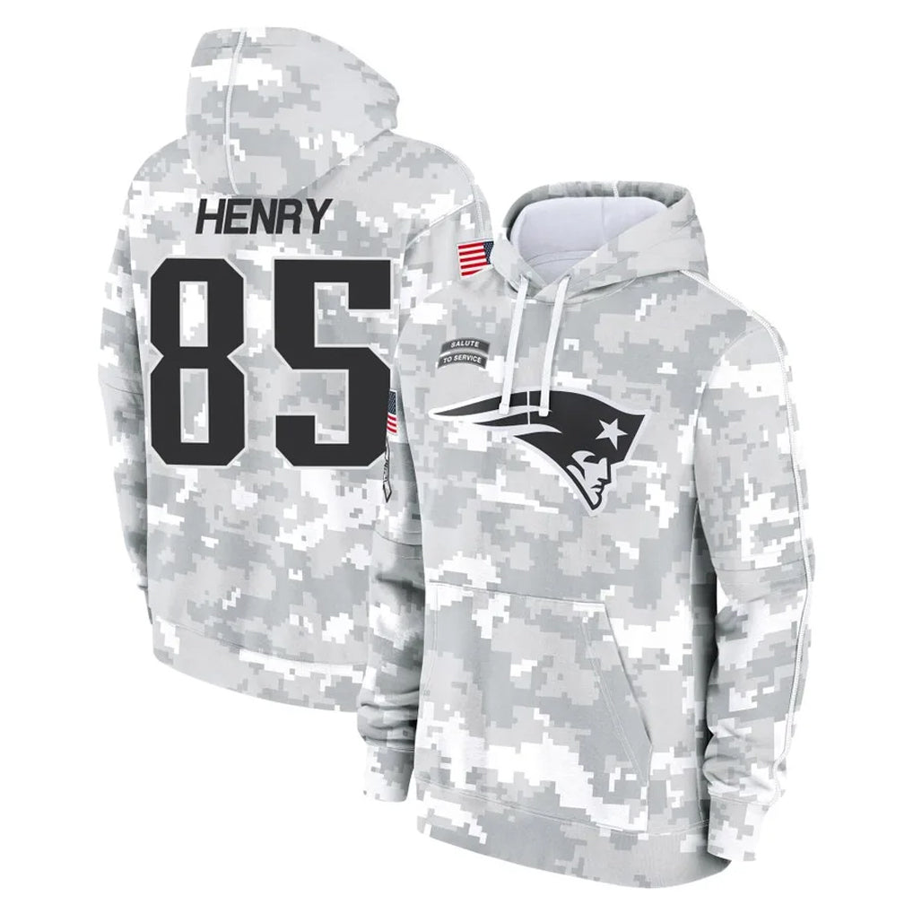 NE.Patriots #85 Hunter Henry Player Arctic Camo Salute to Service Pullover Hoodies Limited Game Gdoa Stitched Jerseys