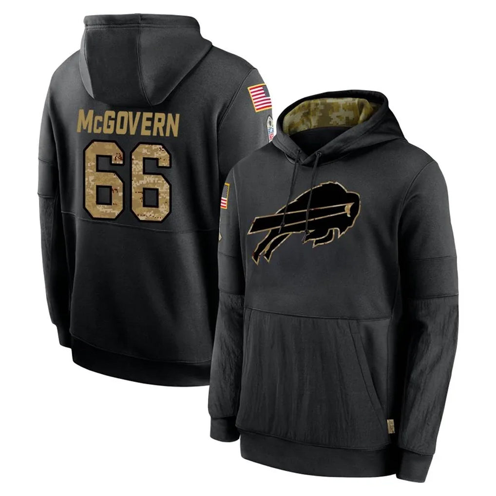 B.Bills #66 Connor McGovern Player Black Salute to Service Hoodies Gdoa Stitched Jersey