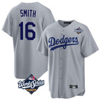 LA.Dodgers #16 Will Smith Player Gray World Series Game Fdoa Stitched Jerseys