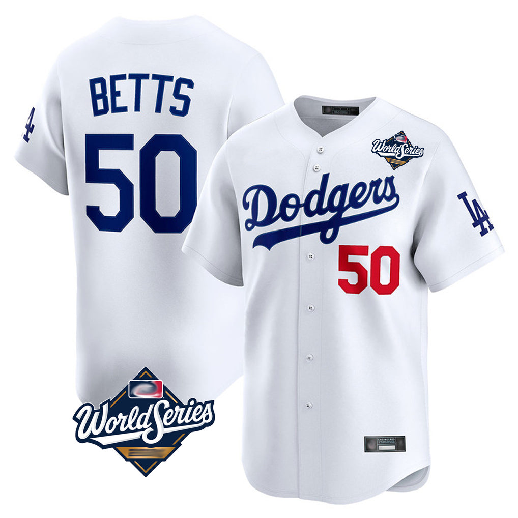 LA.Dodgers #50 Mookie Betts Player White World Series Limited Home Fdoa Stitched Jerseys