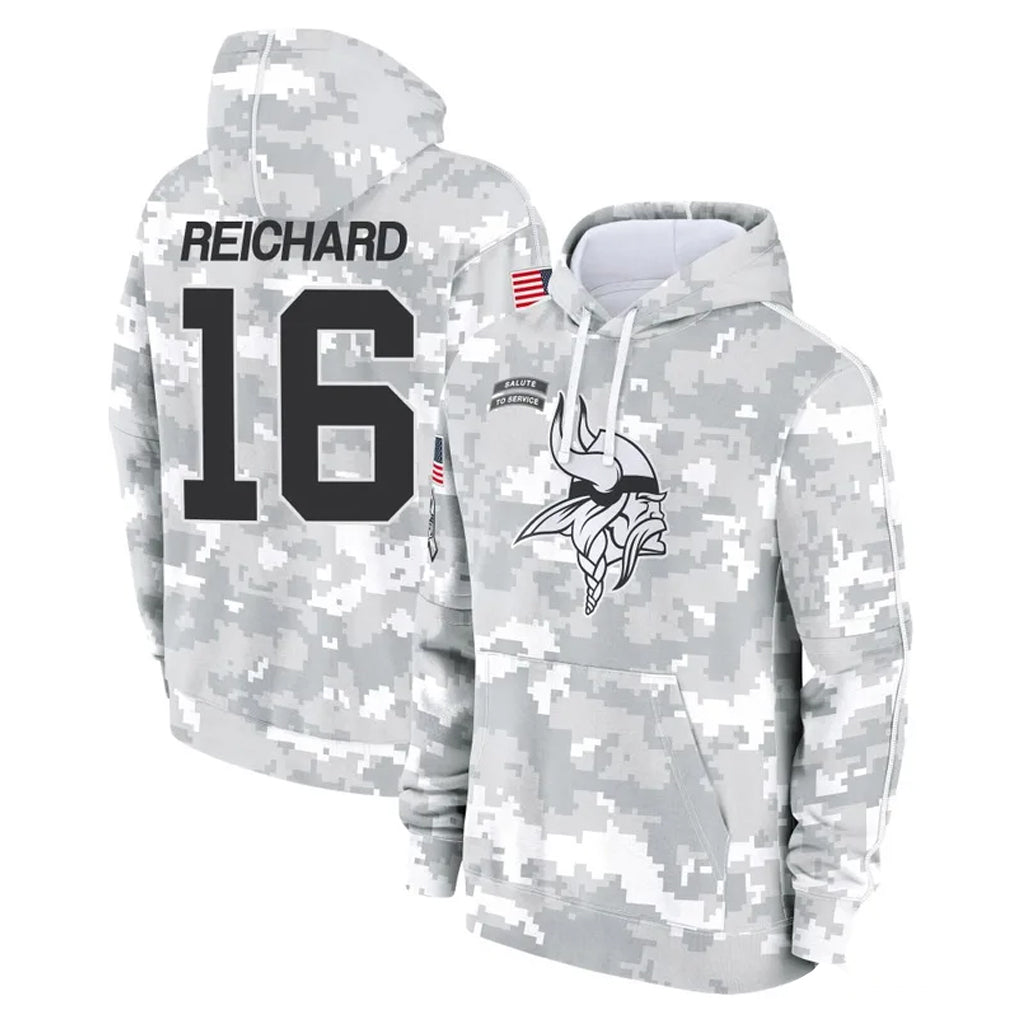 M.Vikings #16 Will Reichard Player Arctic Camo Salute to Service Pullover Hoodies Limited Game Gdoa Stitched Jerseys
