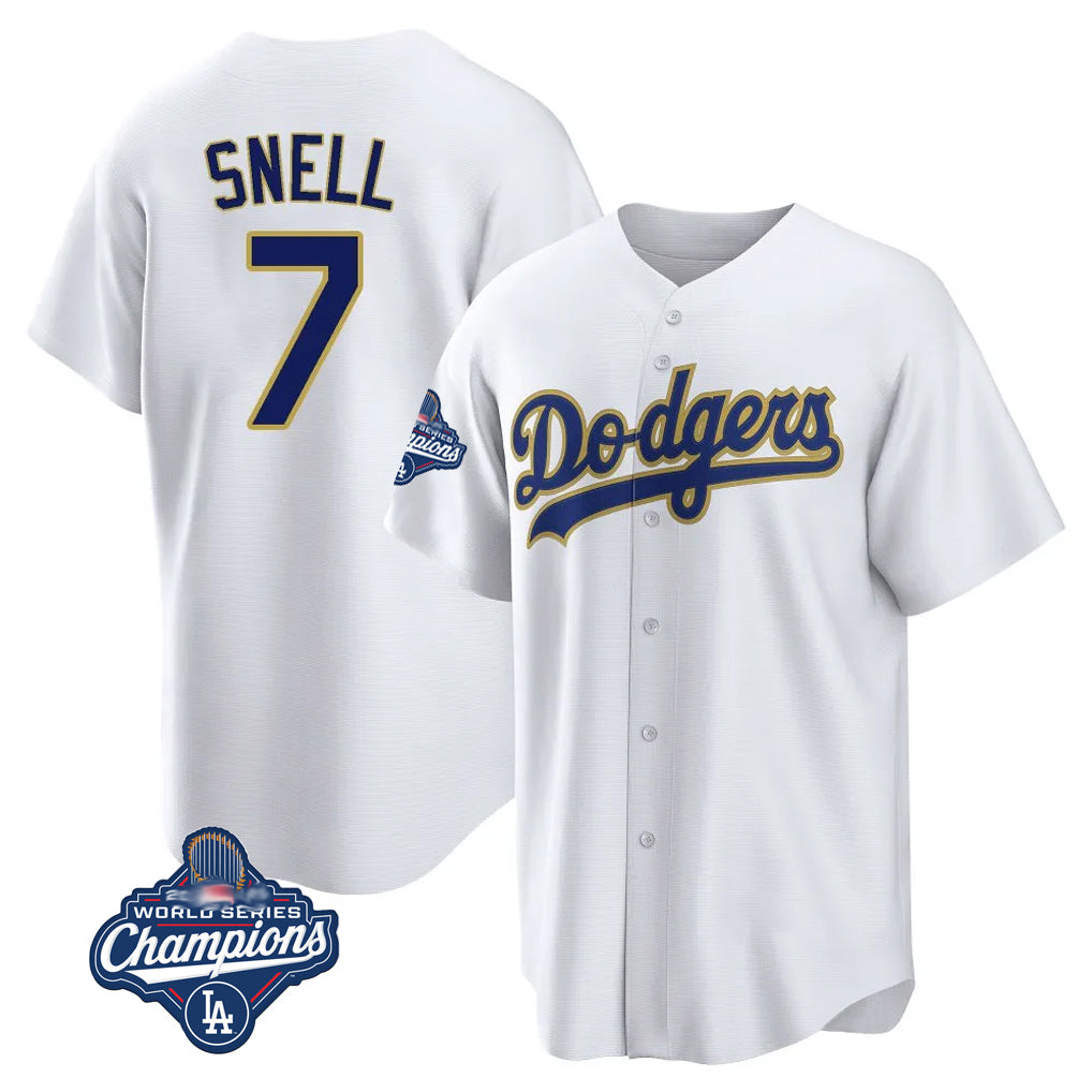 LA.Dodgers #7 Blake Snell Player Gold White World Series Meet Home Game Fdoa Stitched Jerseys