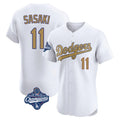 LA.Dodgers #11 Roki Sasaki Player Gold World Series Meet Limited Elite Home Fdoa Stitched Jerseys